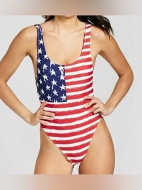 Xhilaration Red White Blue American Flag One-Piece Swimsuit